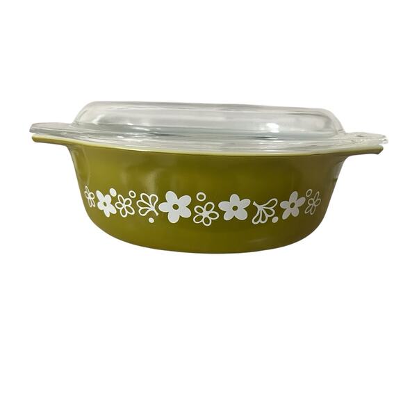 Vintage Pyrex 043 Crazy Daisy Casserole Dish Lid NOS Oval Brownish Green - Picture 1 of 11